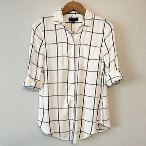 Banana Republic White Black Windowpane Button Down Shirt Boyfriend Style Medium